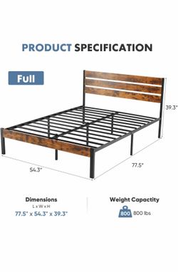 Full Size Bed Frame with Headboard, heavy duty w slats. Russell/Boulder area