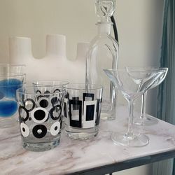 Vintage Glassware Set / Bar Cups, Drinkware Retro