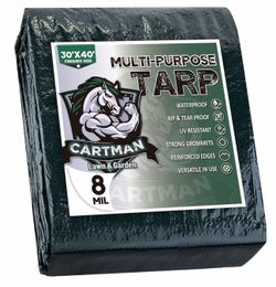 CARTMAN Finished Size 30x40 Feet Waterproof Green Tarp 8 Mil Thick, Multipurpose Protective Cover for Emergency Rain Shelter Camping Tarpaulin