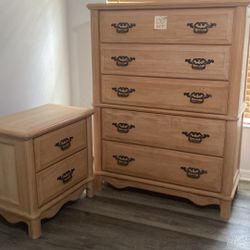 Heavy wood dresser with end table 