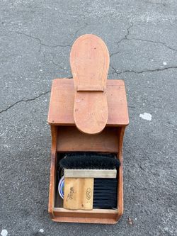 Wooden Shoe Shine Box with Brushes