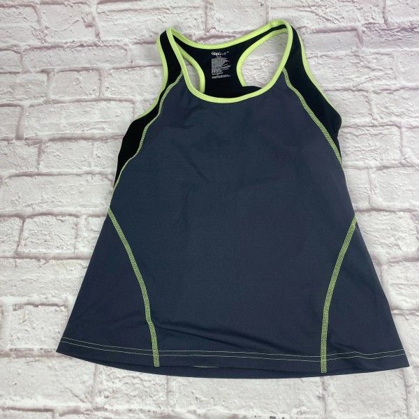 GapBody Tank Top Womens Gray Neon Green Racerback Athletic Workout Gym t tee shirt M Medium