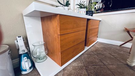 Modern White Gloss Dresser with Wood Drawers — Very Solid