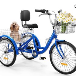 YITAHOME 7 Speed Adult Tricycle, 24 & 26 Inch 3 Wheel Bikes, Trike Bike for Adults with Removable Baskets, Cruiser Bike for Seniors Women Men Shopping