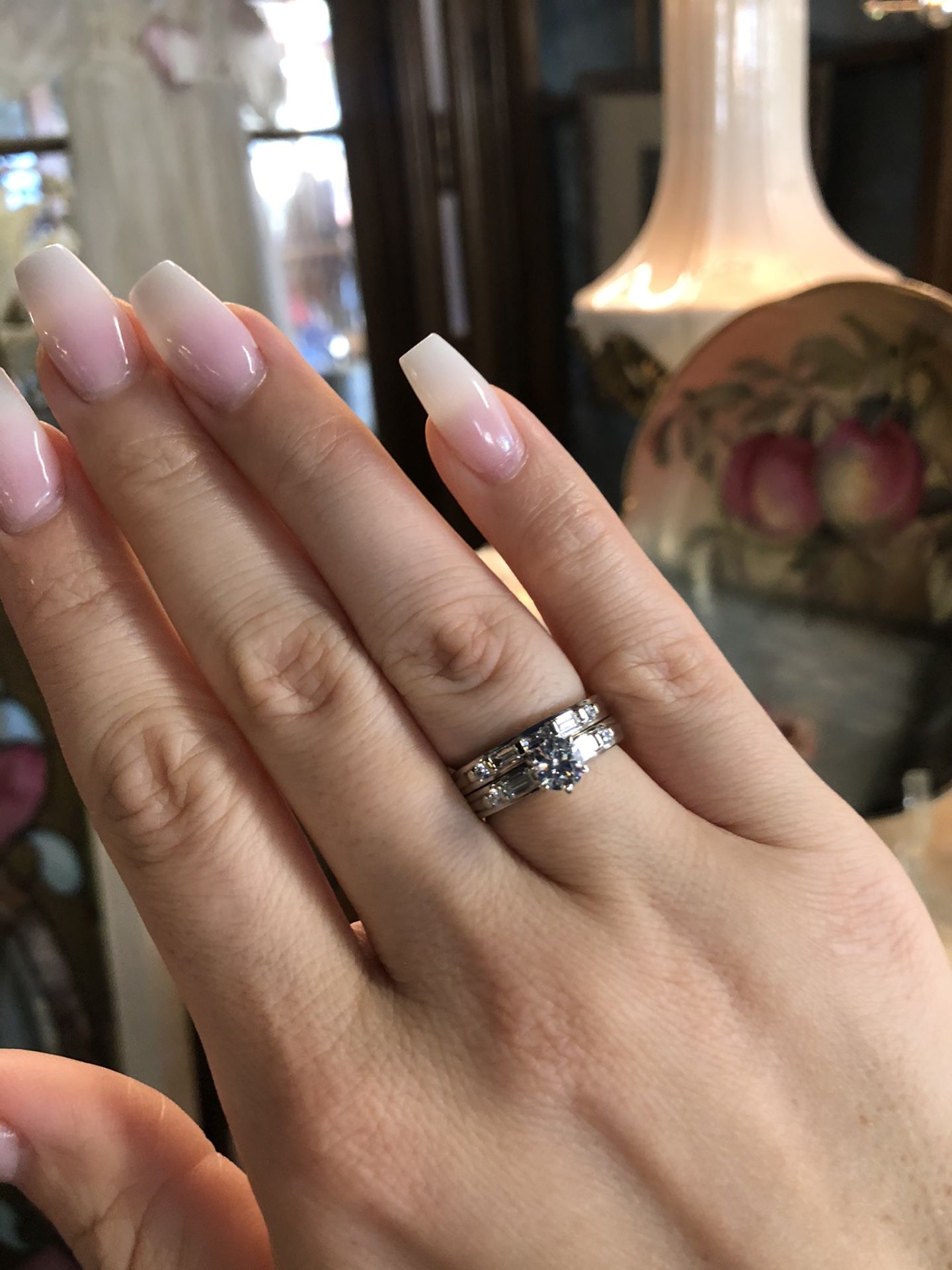 14K gold two rings wedding engagement set natural diamonds ring