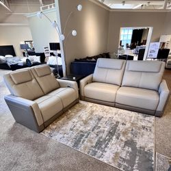 2PCS. Top Grain Leather Power Sofa Loveseat Set 🔥