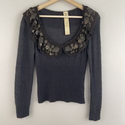 LOVE SEX MONEY Vintage Y2K Dark Brown Butterfly Coin Embellished Mohair Sweater