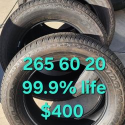 265 60 20 tires Bridgestone Dueler 
New take-offs 
99.9% tread Tundra SEQUOIA 4runner Tacoma Nissan Infiniti  Chevy Ford Gmc