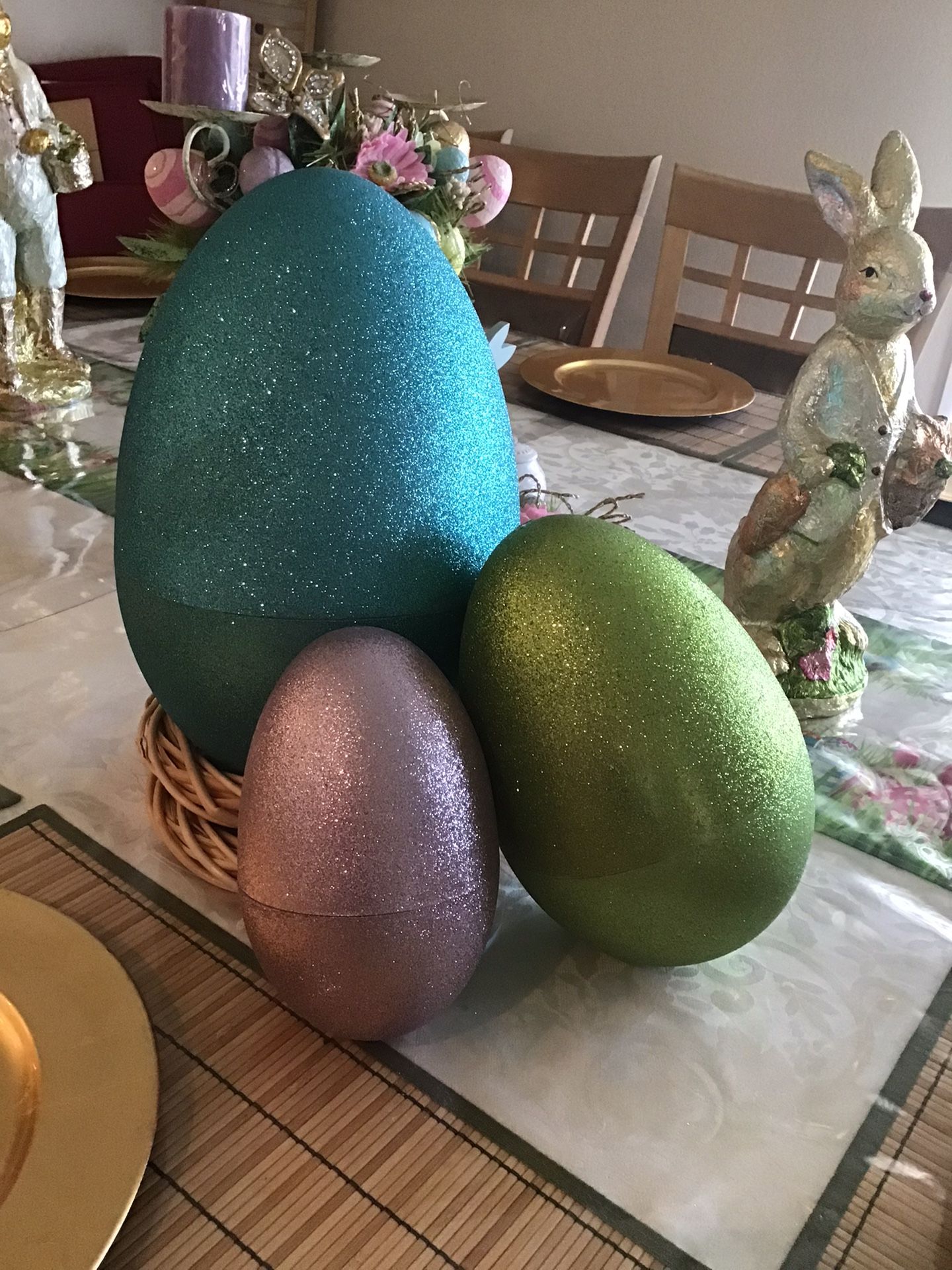 Large Medium And Small NestingGlitter Easter Eggs For A Table Decoration