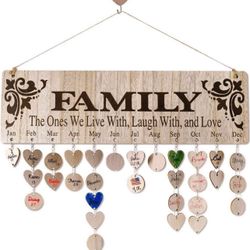 Brandnew Gifts Presents for Moms Grandmas from Daughter Unique | Wooden Family Birthday Reminder Tracker Calendar Board Wall Hanging with 100 Tags | B