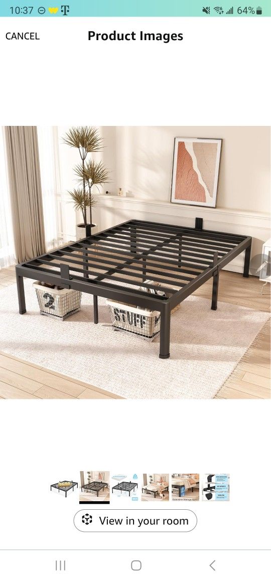FUIOBYVV Queen Bed Frame with Round Corner Edge Legs 18 inch High 3500 lbs Heavy Duty Metal Platform Bed Frame Queen Size No Box Spring Needed/Non-Sli
