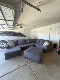 Grey Large Sectional Couch Chaise & Ottoman