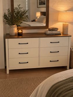 6-Drawer Double Dresser White with Wood Top