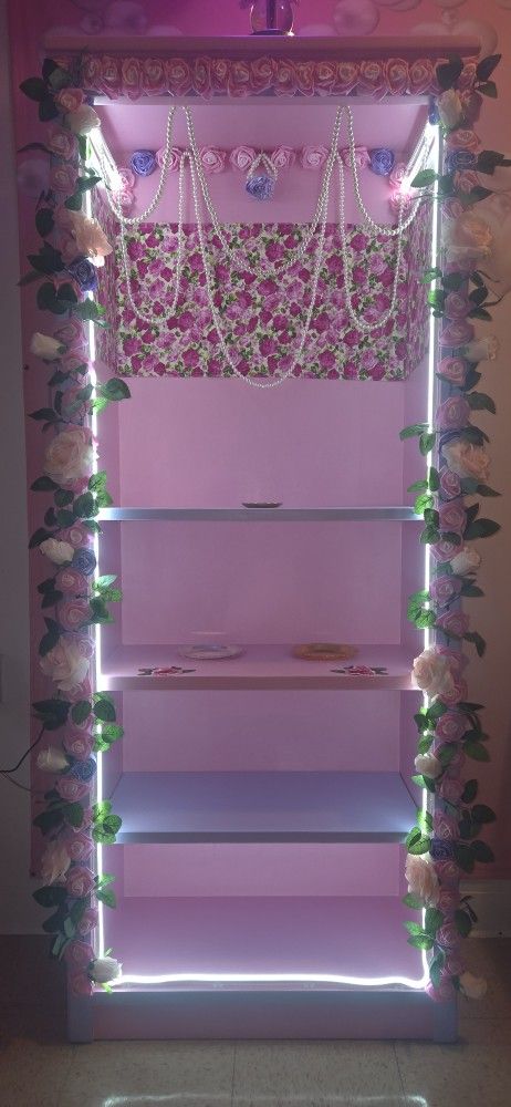 Solid Wood Pink and Lavender Floral Bookshelf