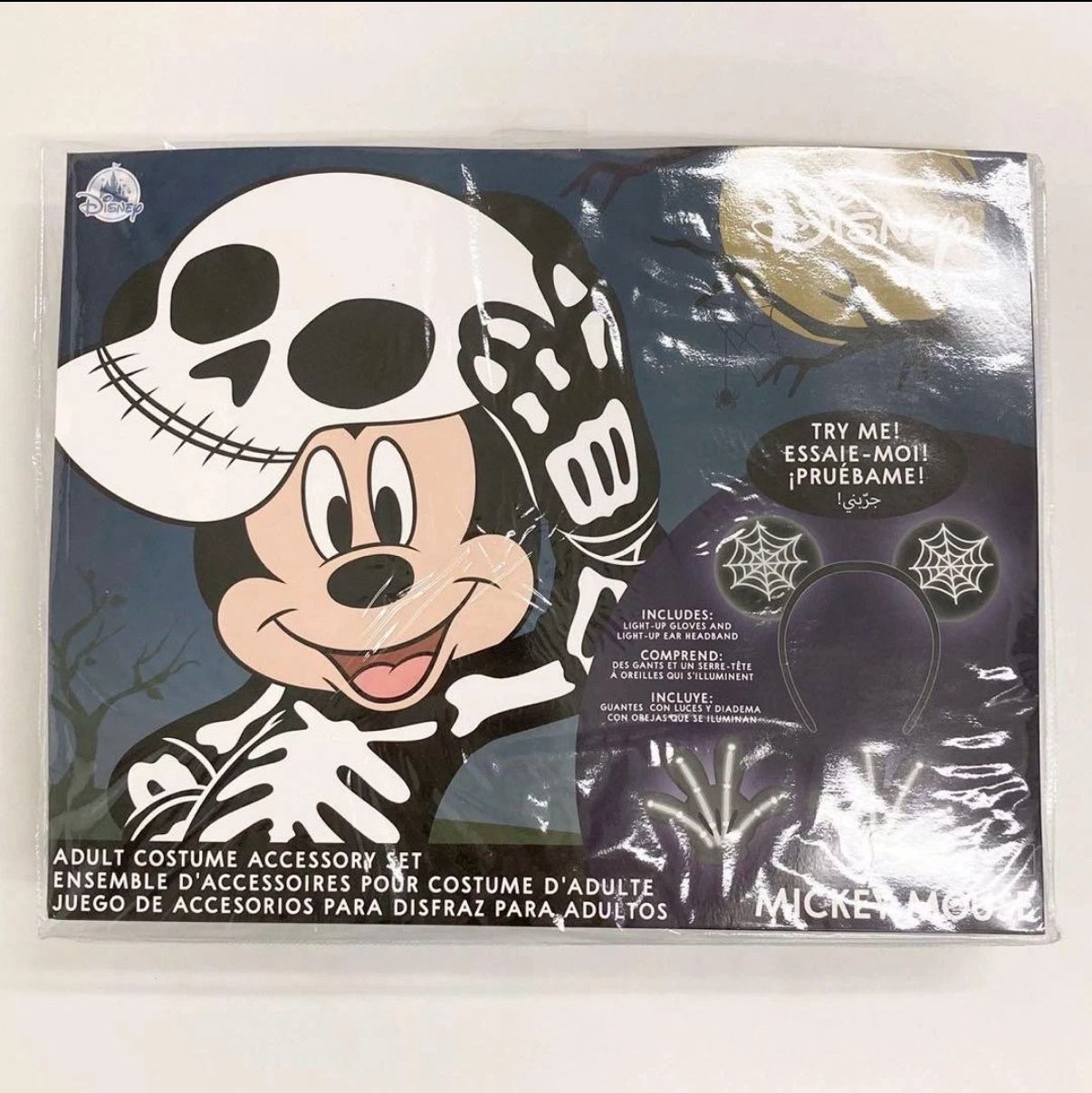 Mickey Mouse Light-Up Skeleton Costume Gloves & Headband Ears Set for Adults