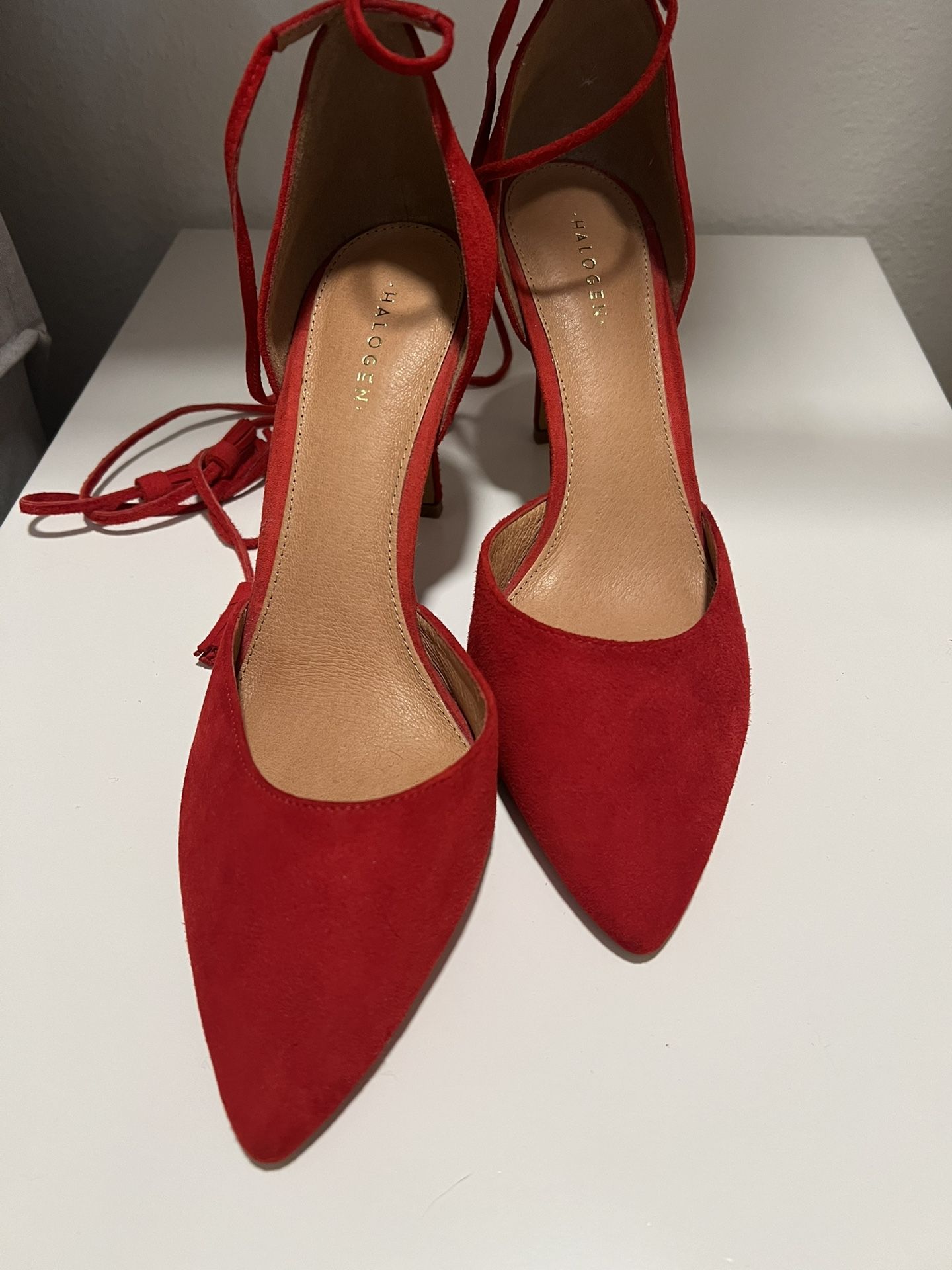 Halogen Red Suede Tassel Heels