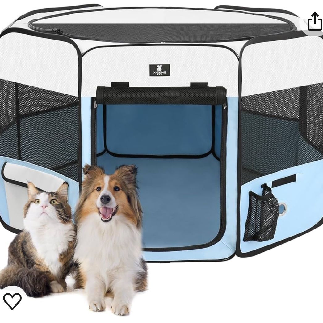 X-ZONE PET Portable Foldable Pet Dog Cat Playpen Crates Kennel/Premium 600D Oxford Cloth,Removable Zipper Top, Indoor and Outdoor Use (XL, Blue)