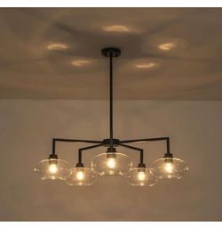 2 set Felicia 5-Light Modern Black Globe Chandelier Linear Sputnik Clear Glass Bubble Chandelier for Dining Room