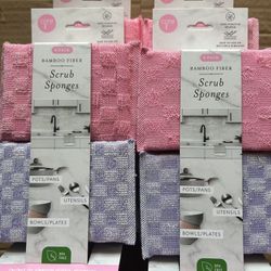 8 Pack Bamboo Fiber Checkered Sponge 