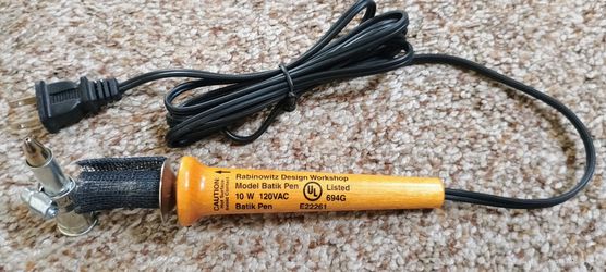 New Rabinowitz Design Workshop Electric Batik Pen (Model Batik Pen), a 10W, 120VAC specialized heated tool featuring an orange wooden handle and a met