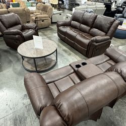 Brown Living Room Recliner 3Pcs Sofa Set 