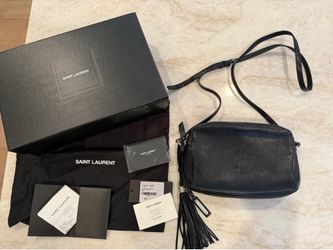 Saint Laurent YSL Lambskin Monogram Small Lou Camera Bag Black