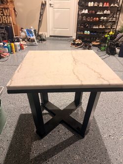 Marble Top End Table with Metal Base