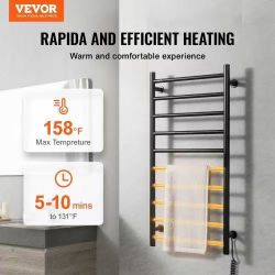 10 Bars Towel Warmer Rack, 120V Wall Mounted Heated Towel Rack for Bathroom, IPX5 Waterpoof Towel Heater Rack with Timer & LED Display Screen, 5 Level
