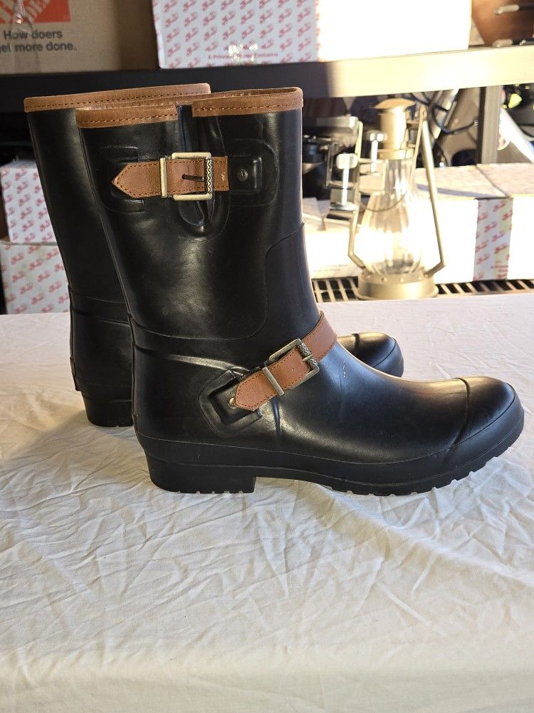 Sperry TOP SIDER STS93811 Women's Black Pull On Waterproof Rubber Rain Boots, Size 10