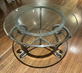 Glass Coffee Table Circle Wrought Iron Frame