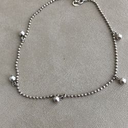  925 sterling silver ankle bracelet on the foot woman sandal, simple beads charms anklets ,9” Long 