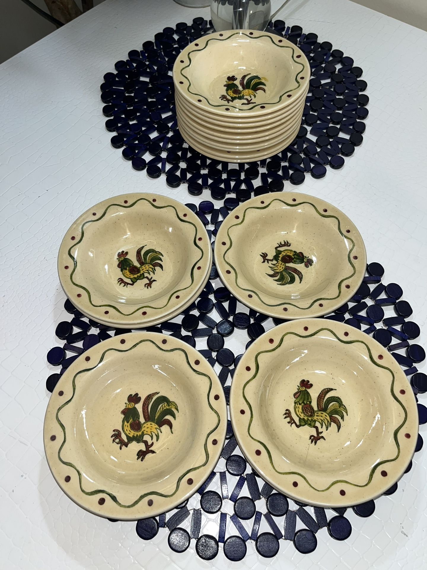 Vintage Metlox Poppy Trail California Provincial Rooster Small Bowls 6" Set Of 6
