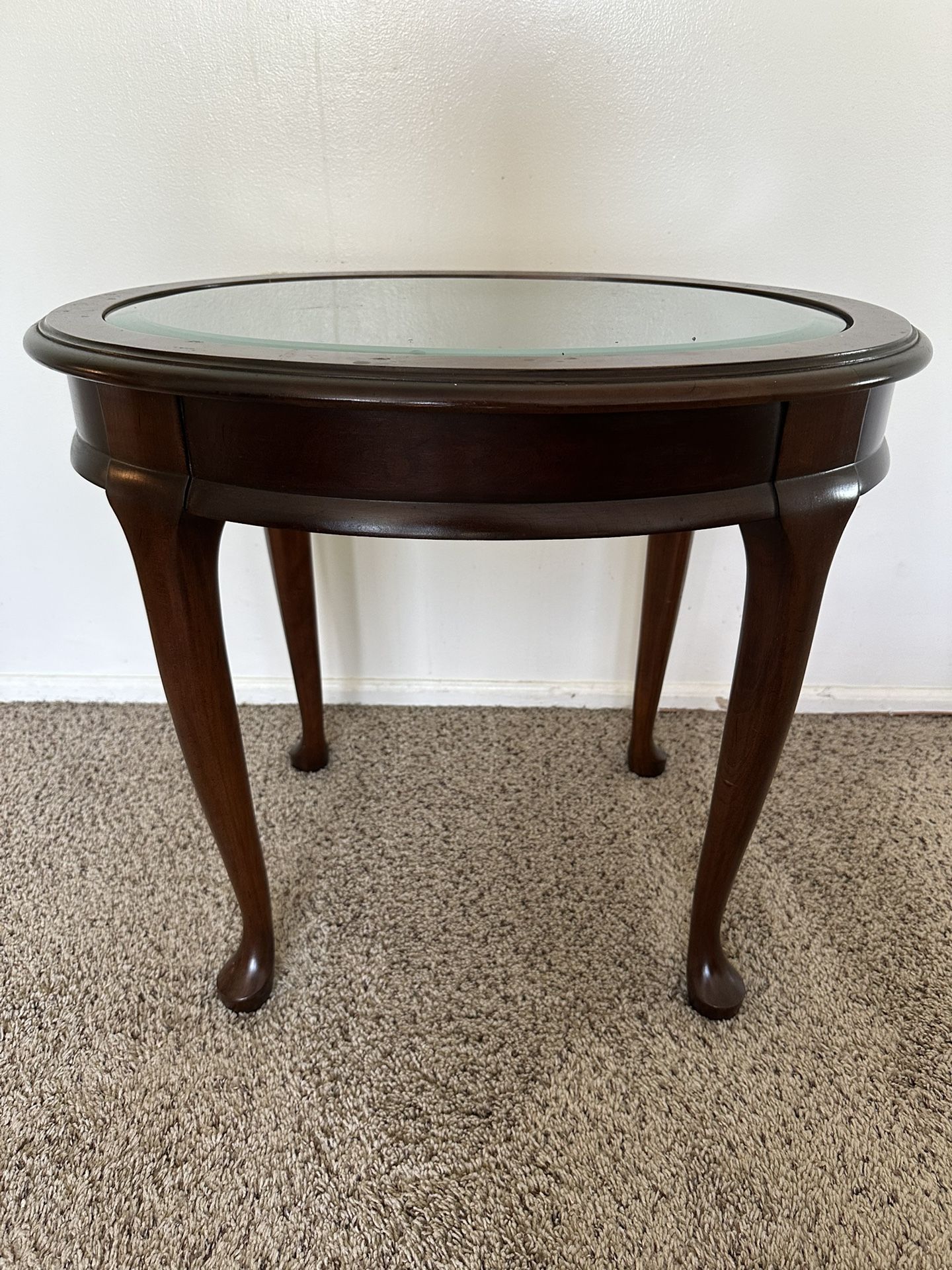 Vintage Solid Wood End Table with Tempered Glass,