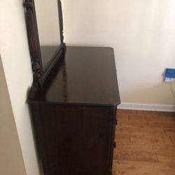 Vintage Brown Wooden Dresser With Mirror 