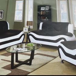Black And White Leather Modern Style 3 Piece Couch Set