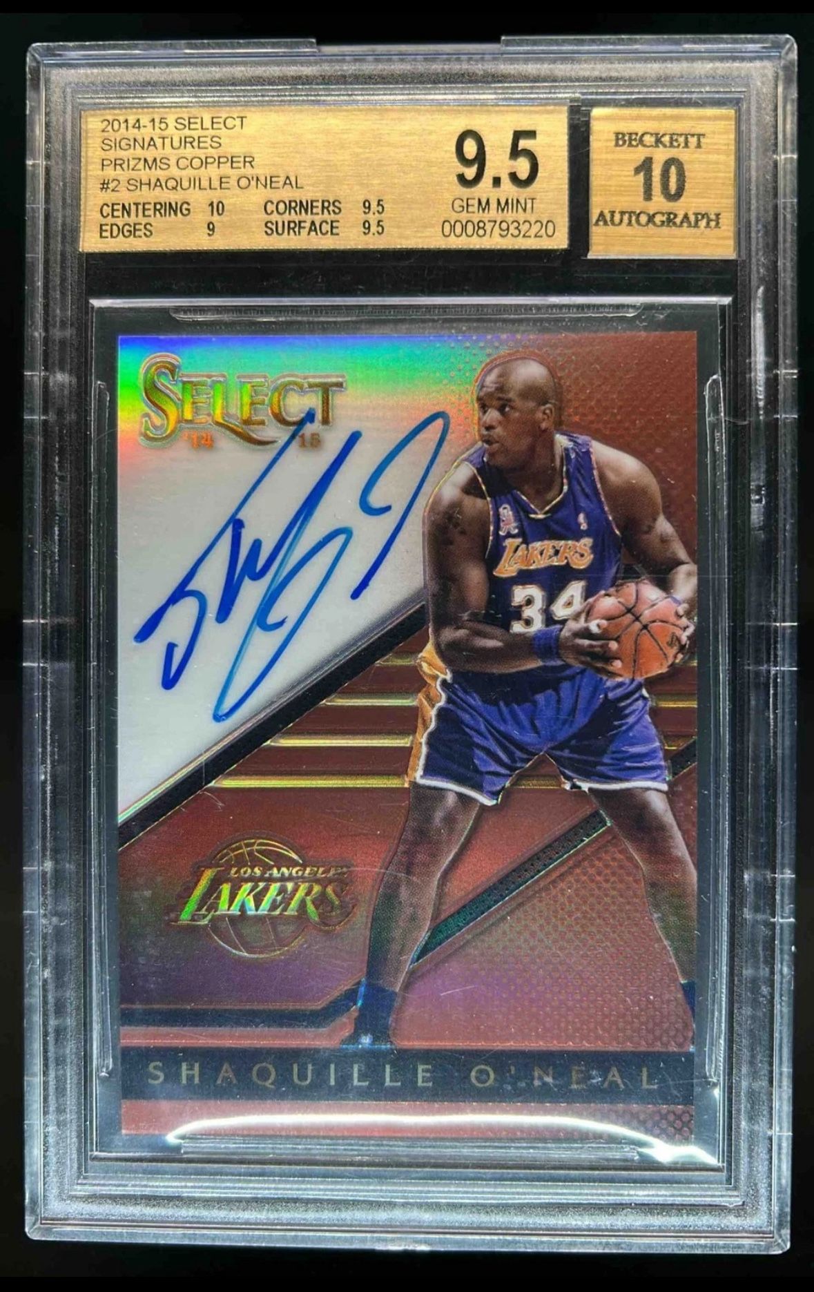 2014-15 Select Shaquille O'Neal Signatures Prizms Copper Auto #34/49 BGS 9.5/10