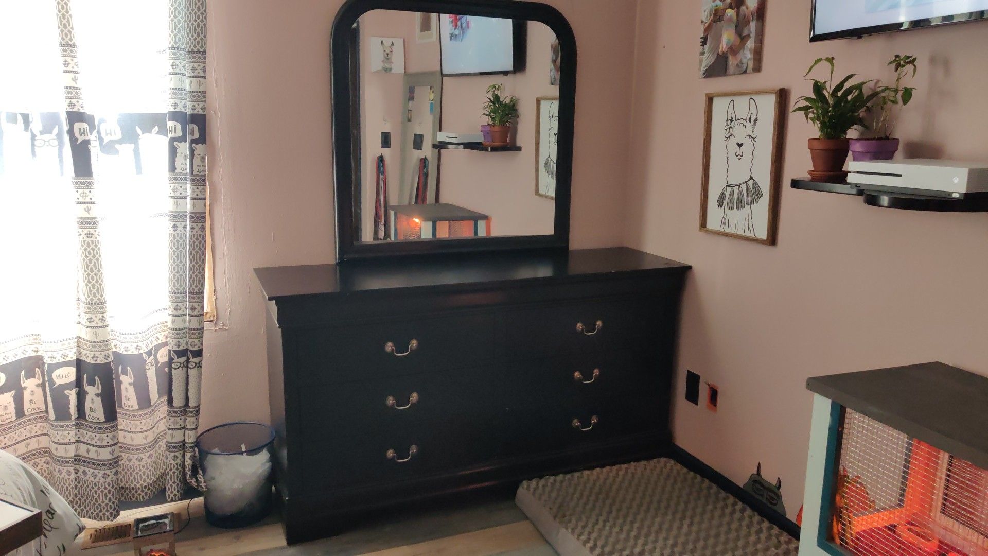 Wood Dresser with Vanity Mirror