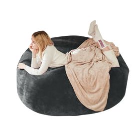 5ft Memory Foam Bean Bag Round Lounger with Washable Flannel Cover for Dorm or Living Room - Dark Grey