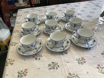 Elegant noritake fine china Blue Floral Tea Cups and Saucers Set of 9 never used