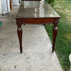 Full Size Cherry Wood Desk With Glass Top