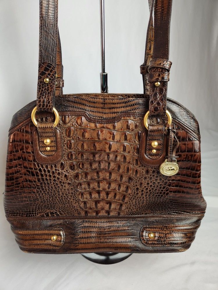 BRAHMIN Tri-Textured Honeycomb Croc Embossed Leather shoulder bag. 