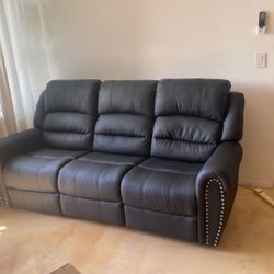 Recliner Black Leather Couch 