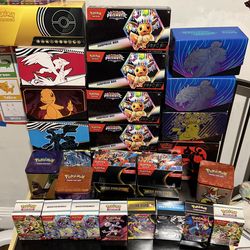 Lot of empty pokemon boxes (etbs, trainer tool kits, prismatic surprise boxes, more)