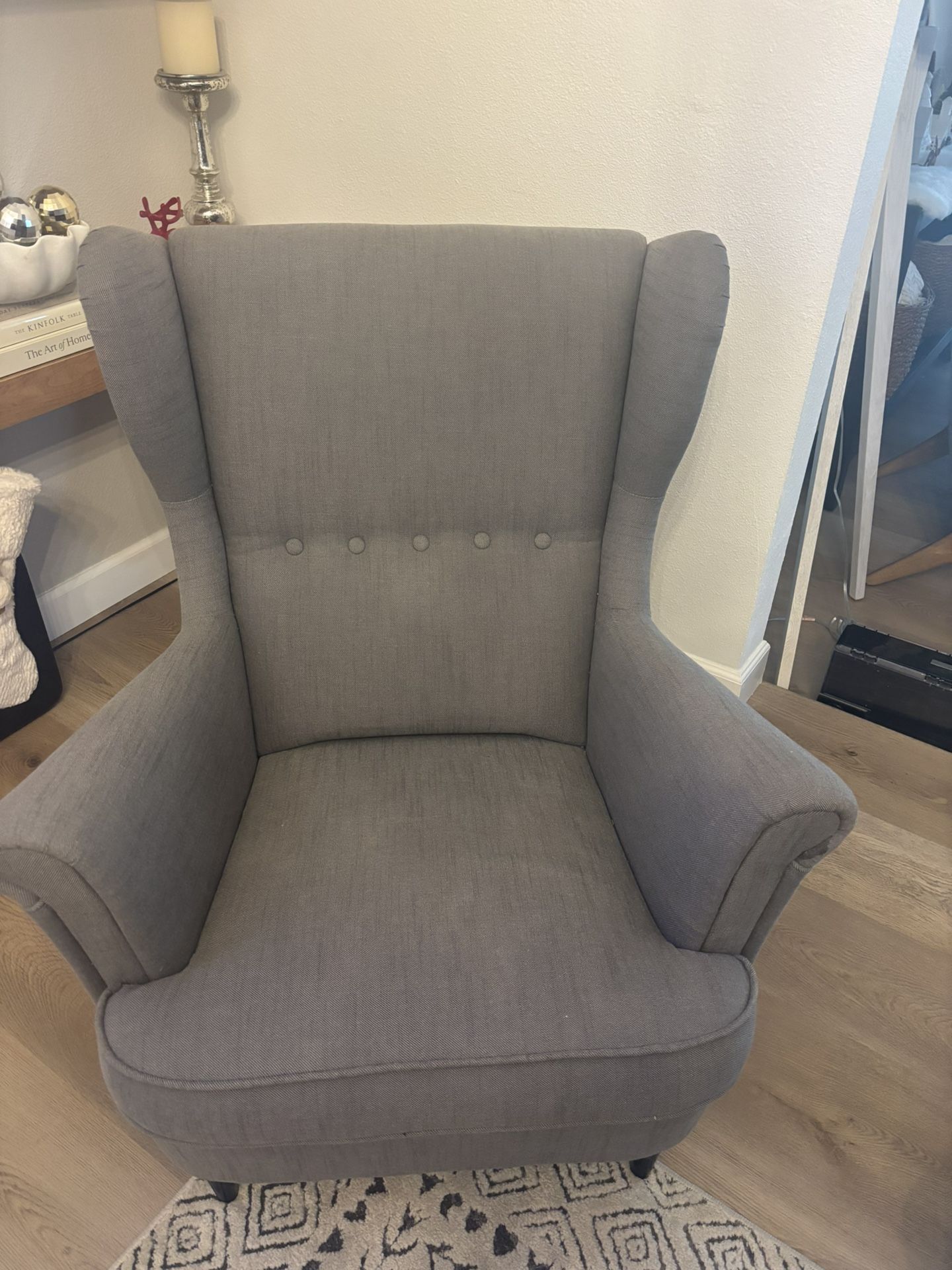 Ikea STRANDMON Armchair and ottoman, Gray