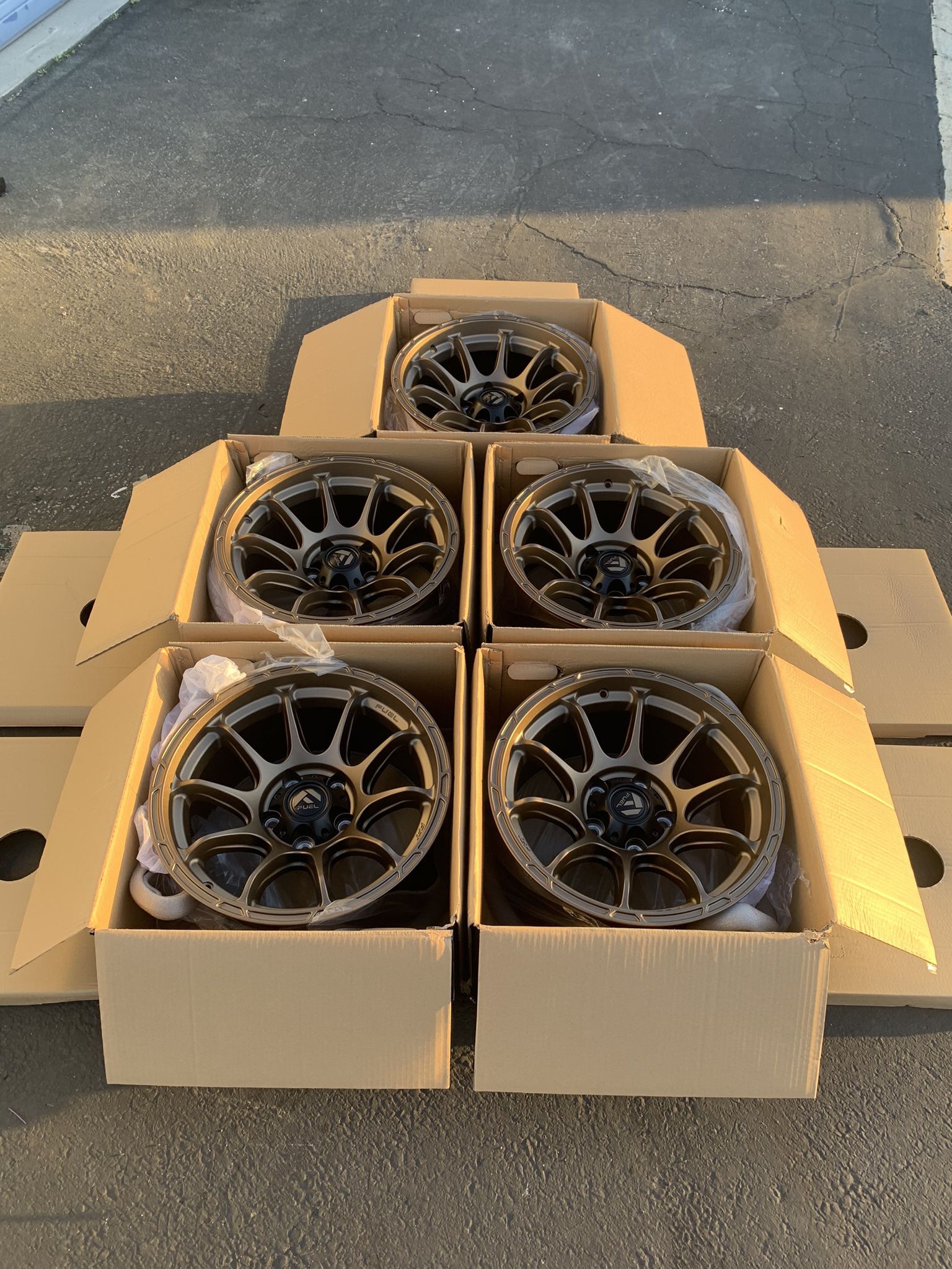 Set of (5) Brand New Jeep Wrangler and Gladiator 17” Fuel Variant Wheels Bronze Finish Rims