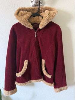 Vintage Mudd burgundy Red Corduroy Zip-Up Teddy Bear Jacket Y2K HTF Size Large