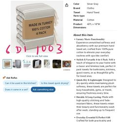 Clotho 4 Pack Silver Gray Turkish Hand Towels for Bathroom 18x40 Large 100% Cotton Soft Decorative Towel, Absorbent Lightweight Quick Dry Face Towel 