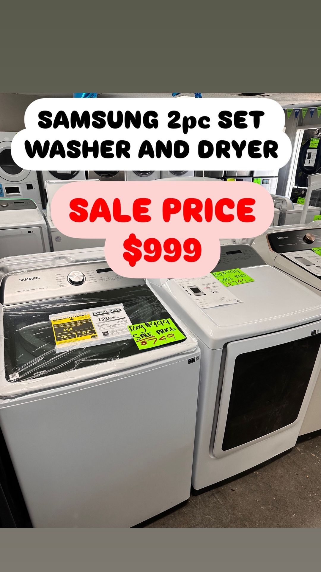 Samsung 5.2 Cu Ft Washer And 7.4cu Ft Dryer Gas On Sale