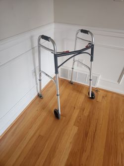 Two Wheel Folding Walker with Gliders Holds 350 lbs