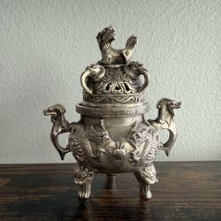 Silver Double Dragon Cauldron